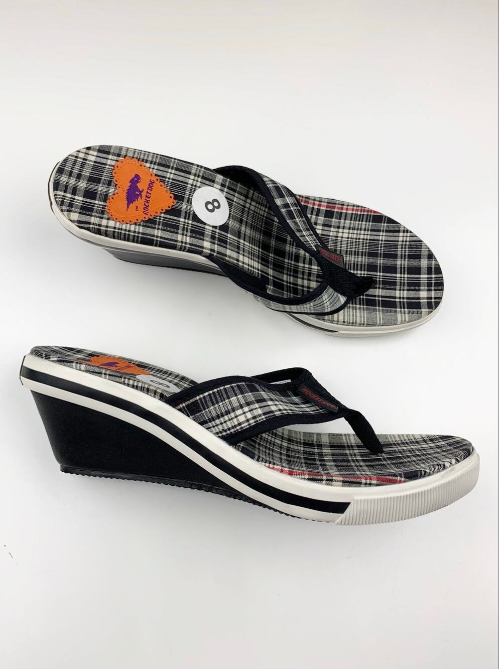 Vintage Rocket Dog Plaid Sunset Wedge Sandals Thong Sneaker Women's 8 Y2k 90s